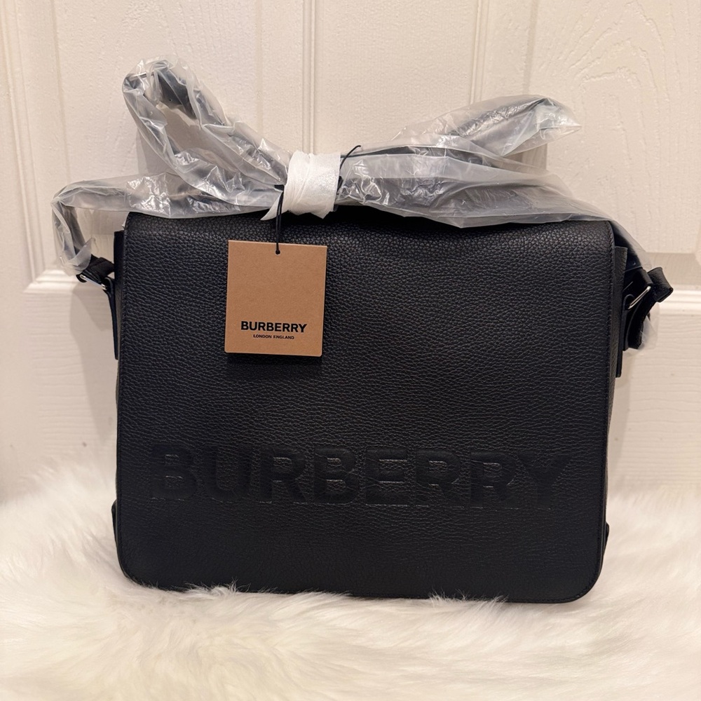 BURBERRY Black Embossed Leather Bruno Messenger Bag